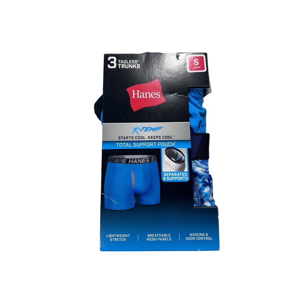 Hanes X-Temp Tagless Trunks 3 Pack Support Pouch Men's Size‎ Small Underwear NEW
